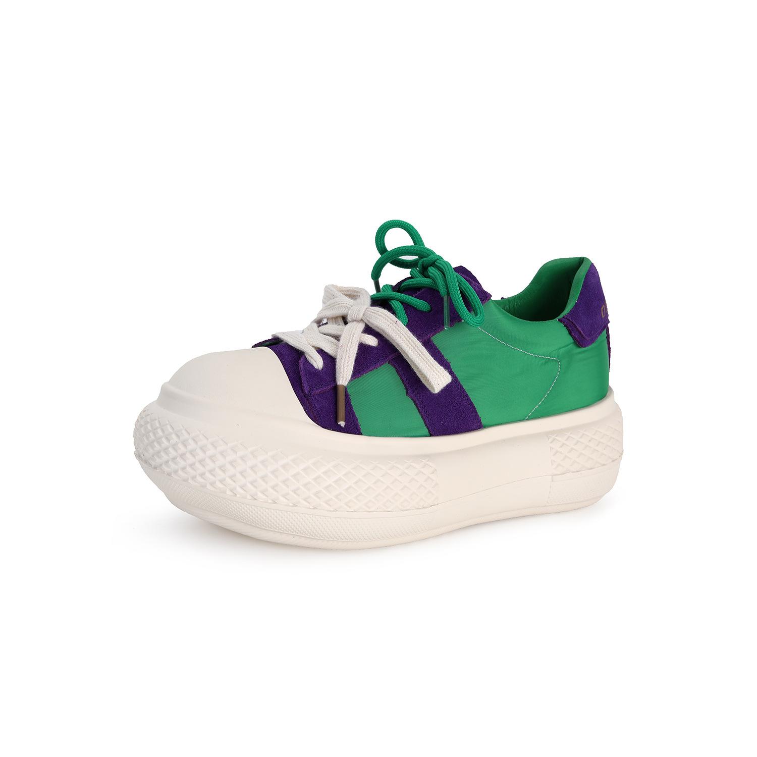 

Gu Yun Корейская версия натуральной кожи с большой головой в виде ракушки, уродливые милые туфли для хлеба, подходящие по цвету туфли для доски, повседневная обувь, парусиновая обувь, женская обувь 35 зелёный