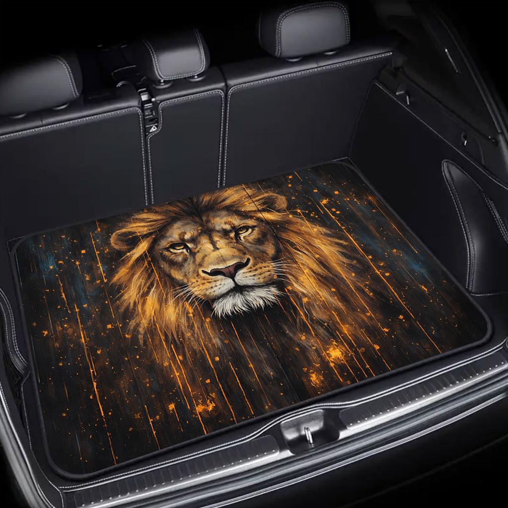 1Pcs Oil Painting Lion Head Car Trunk Mat with Anti Slip Cargo Liner Waterproof Rear Storage Protector Floor Mat for SUV Sedan V