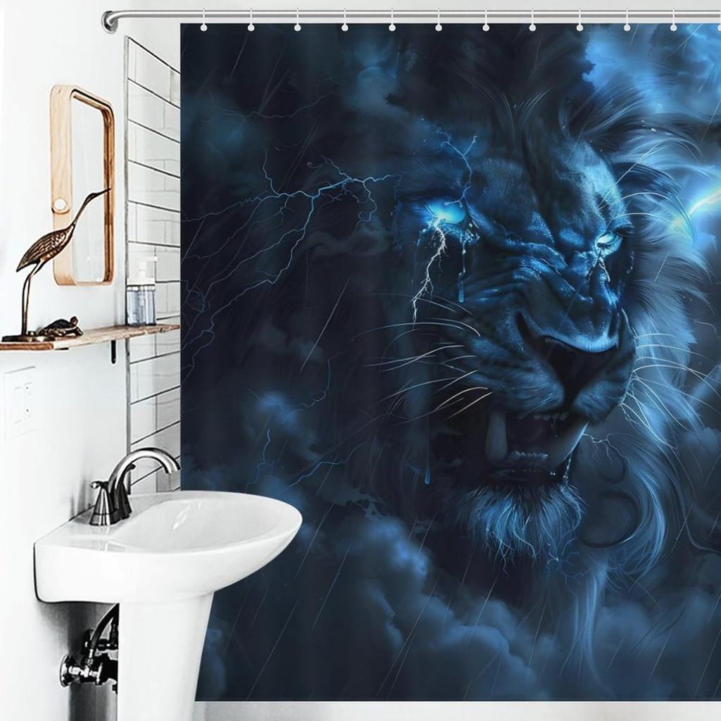 Lion Wild Animal Print Shower Curtain Washable Bath Curtain Decorative Bathroom Curtain with Hooks