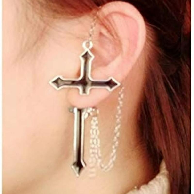 2pcs 2026 Punk Gothic Cross Earrings Men Women Metal Long Chain Tassels Piercing Jewelry Black Cross Ear Studs Gifts Accessories