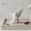 Small Decorative Figures Angel Cat Desk Ornament, Matte White 3D Printing Figurine, Minimalist Cute Animal Figurines Winged Sculpture for Home Office