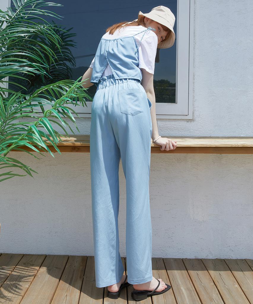 DEAR,PEER Frill Logo Elastic Waist Pants Sky Blue