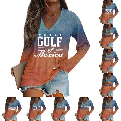 Women's Of Mexico Long Sleeve V-Neck Casual Vintage T-Shirt