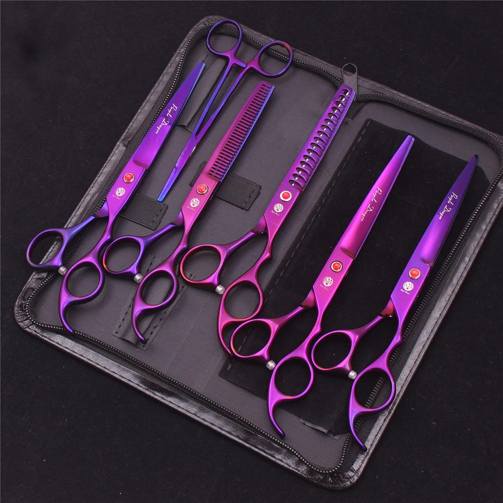 Nůžky na stříhání srsti Purple Dragon Japan Nerezové Růžové Zahnuté Nůžky pro Psy Nůžky na prostřihávání psí srsti Pet Chunker Shears Z3003
