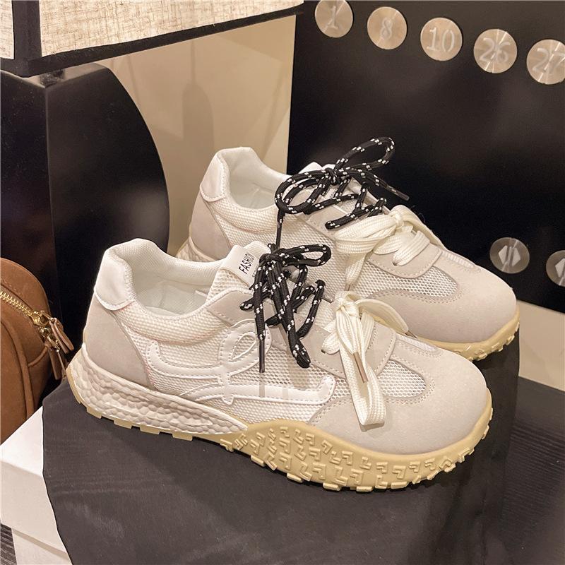 2025 spring and autumn new thick-soled color matching casual women's shoes Forrest Gump shoes mesh breathable small casual sports shoes