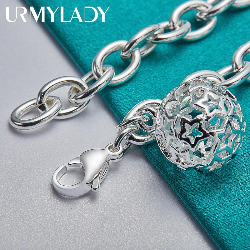 925 Sterling Silber Hohl Runde Kugel Anhänger Armband Für Frauen Hochzeit Mode Party Schmuck