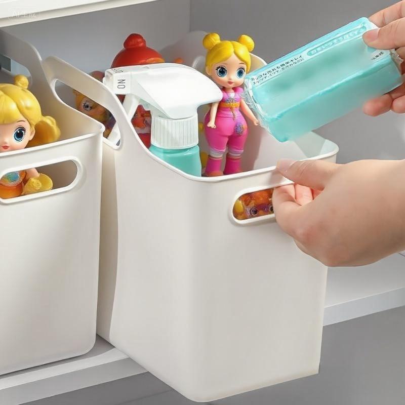 3PCS Stackable Under Sink Organizer Baskets - Plastic Storage Bins with Handles for Baby Clothes, Toys & Diapers