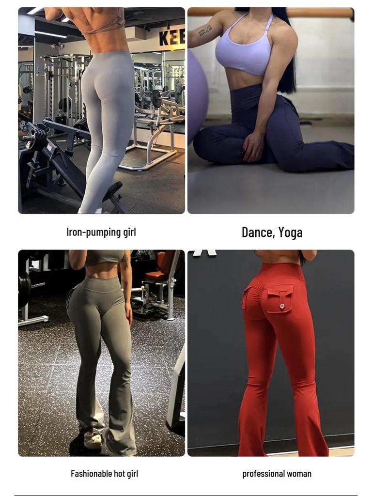 Custom Outdoor Peach Yoga Flare Pants - Stylish, Pocketed, Sport & Workwear for Women