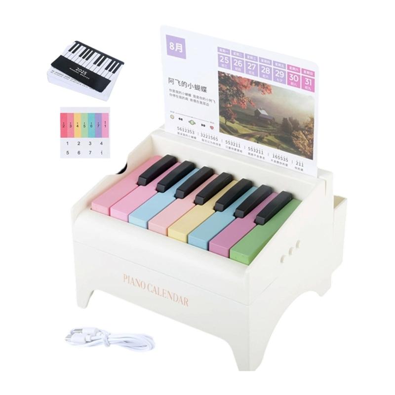 

Artistic Piano Shape Desk Calendar with Rotating Handle for Date Change Music Learning Function USB Charging Included белый
