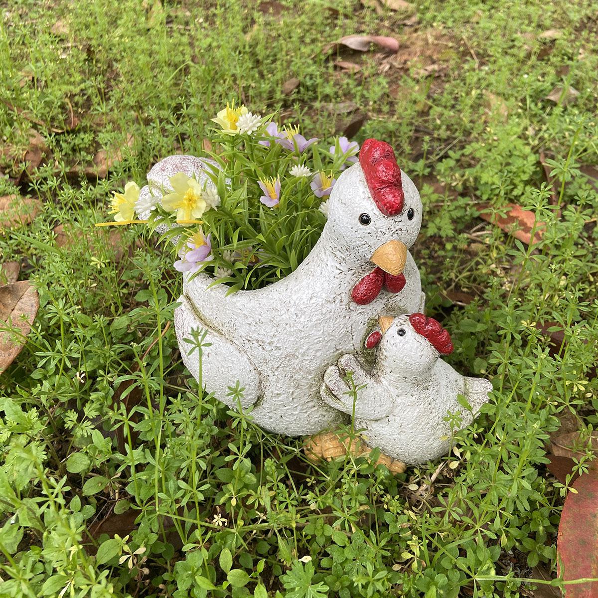 

Creative resin courtyard animal chicken statue ornament handicraft home desktop balcony flower pot decoration ornament