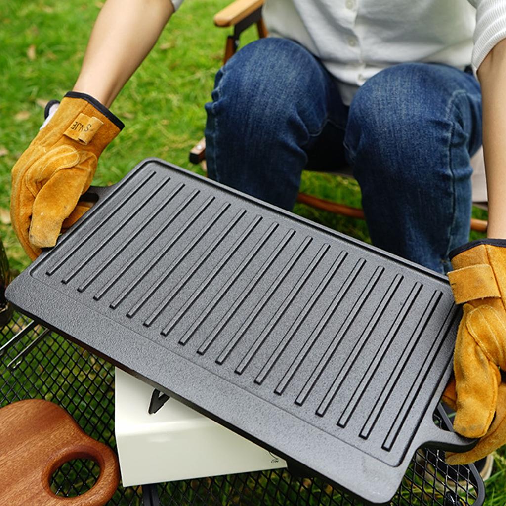 Plaque de cuisson double face en fer Chauffage rapide et uniforme Plaque de grill réversible pour camping en plein air Réchaud à gaz Cuisinière à induction