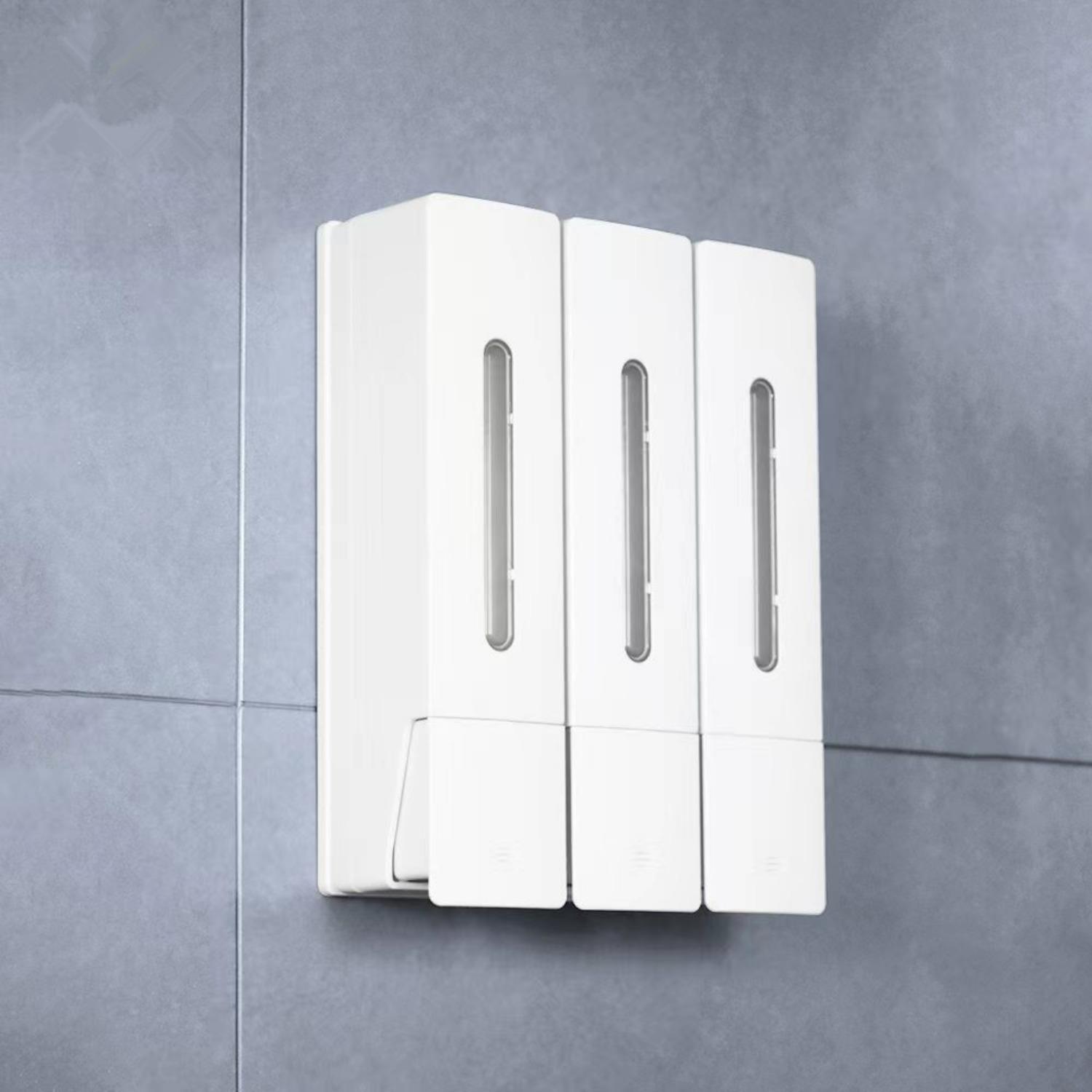 Shampoo and Conditioner Dispenser - Wall-Mounted 3-Chamber Shower Soap Dispenser, No-Drill, 1200ML Capacity, for Bathroom & Hotel белый