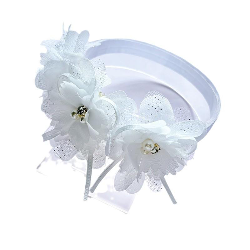 Korean Baby Girl Lace Flower Headband with 3D Beaded Design