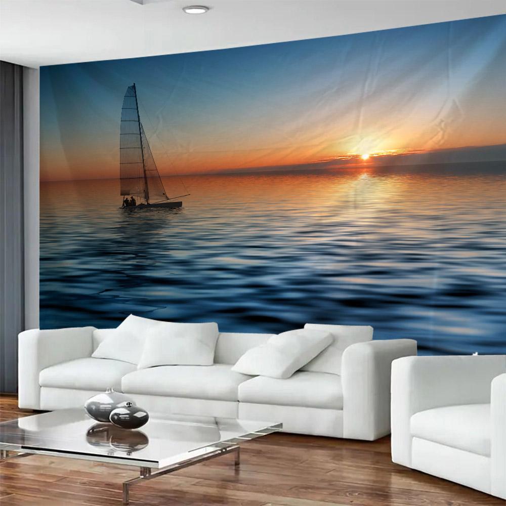 Sea view tapestry, sunrise and sunset coconut tree printed wall hanging cloth, home wall background, sofa covered blanket