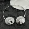 Exaggerated Personality Metal Glossy Pleated Discus Shaped Double Head Collar Chic Cool Style Necklace For Women