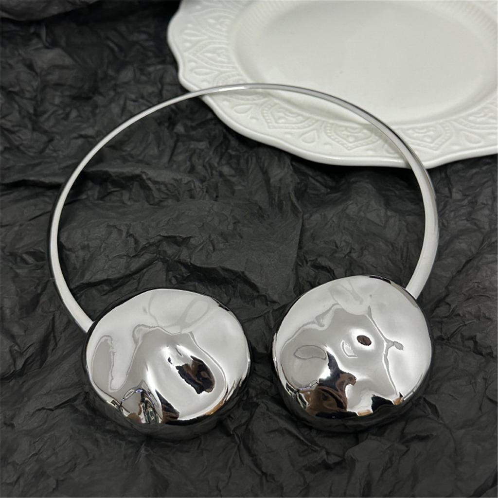 Exaggerated Personality Metal Glossy Pleated Discus Shaped Double Head Collar Chic Cool Style Necklace For Women