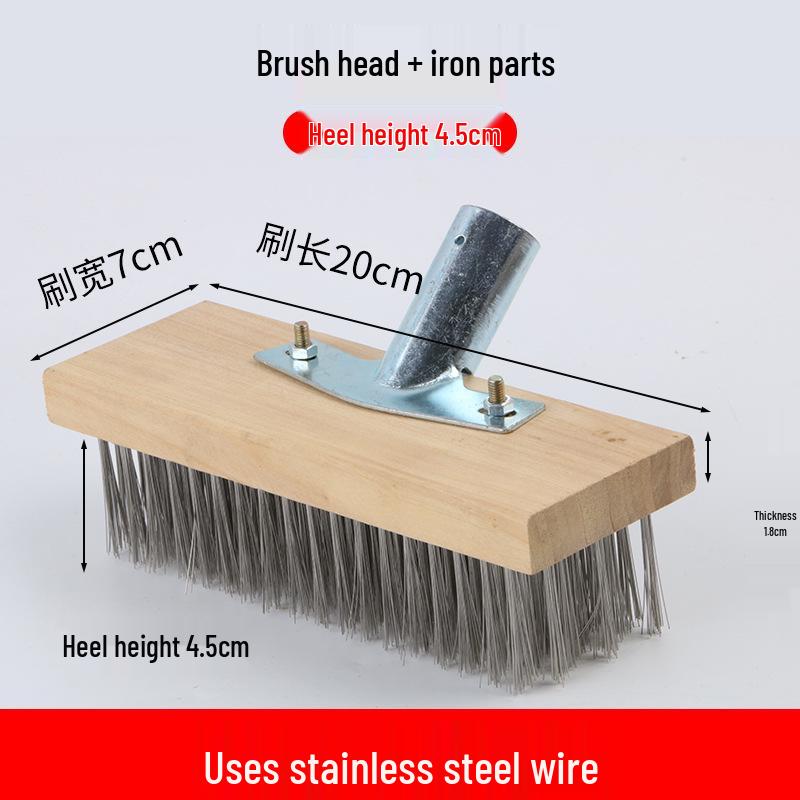 Stainless Steel Long-Handled Hard Bristle Floor Brush for Outdoor Cement Moss Cleaning