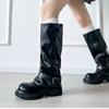 Fashion Belt Buckle Black Mid-thigh Boots Women's Long-thigh Boots Plus Size