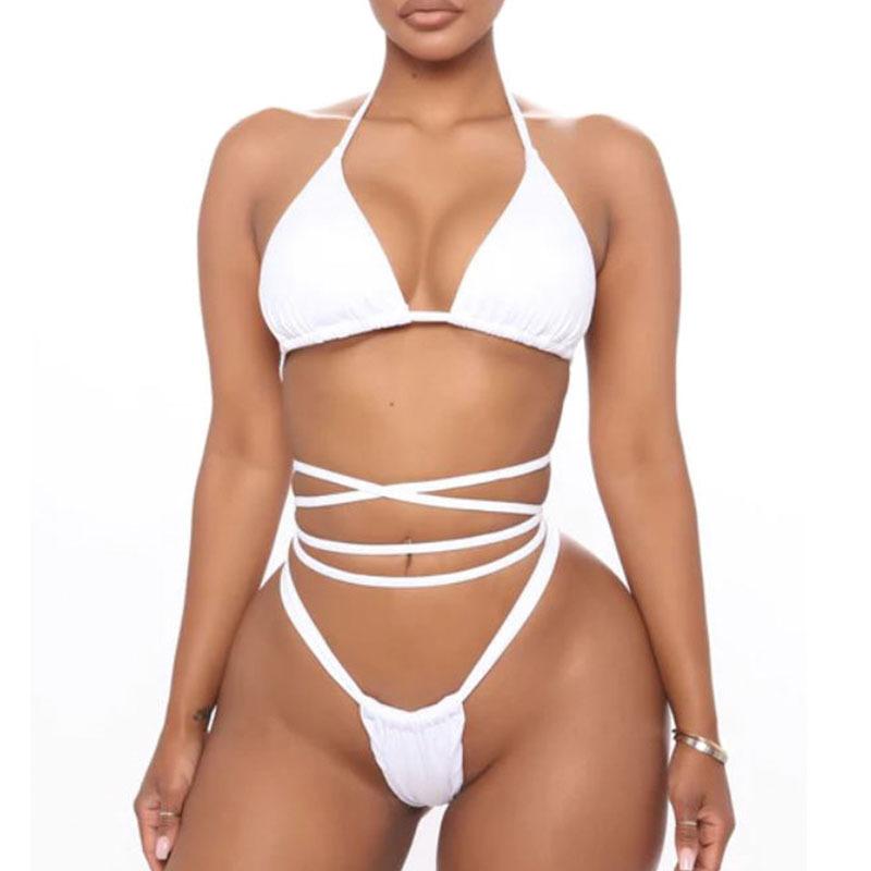 

Бандажные бикини mujer, треугольный купальник, женский купальник-стринг, женские юбки, купальный костюм, сексуальная пляжная одежда XL белый