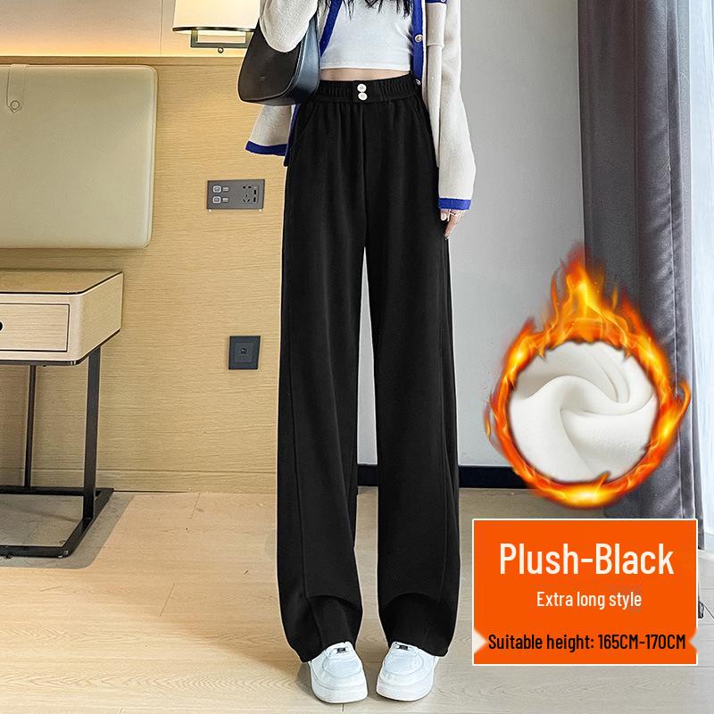 2024 Plus Size Fleece-Lined High Waist Wide Leg Pants for Women - Slimming Casual Autumn Winter Wear