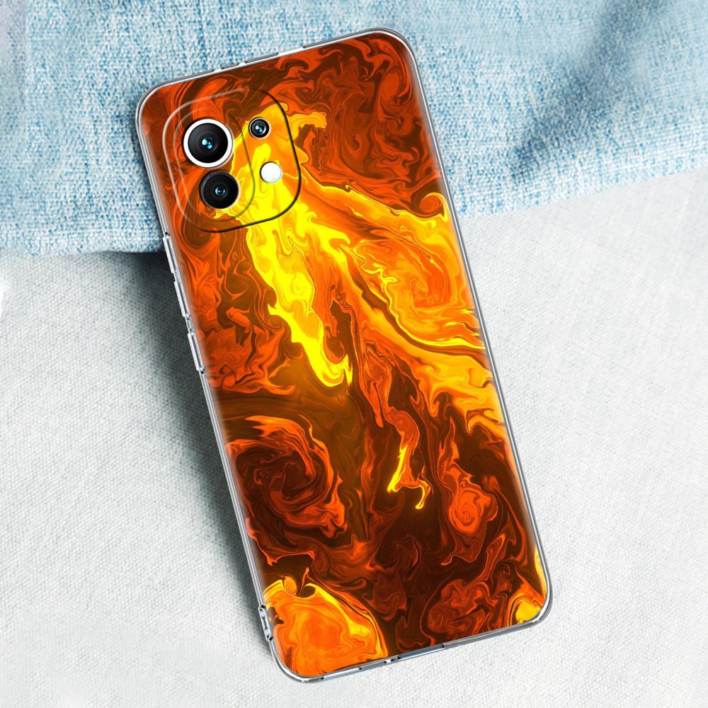 Phone Case For Xiaomi Mi 15 14 13 12 11 Lite 15T 13T 12T Pro Poco X7 X6 X5 Pro 5G X3 NFC F7 F6 F5 Clear Cover Flame Pattern