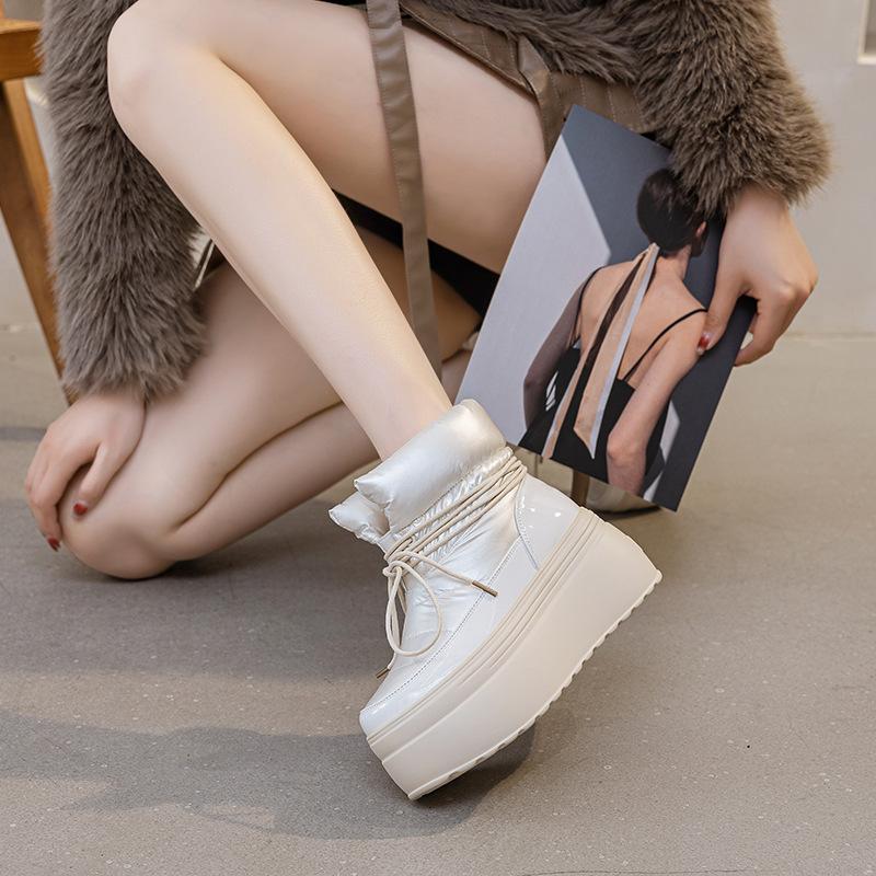 Mode 8CM Schneestiefel für Damen Winterstiefel Winter Warm Fell Damen Stiefeletten Plateauabsatz Schuhe Stiefeletten Bequem Rutschfest