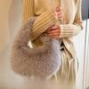 Elegant Faux Furry Texture Purse Half Moon Shape Tote Bag Trend Plush Clutch Handbags  Winter