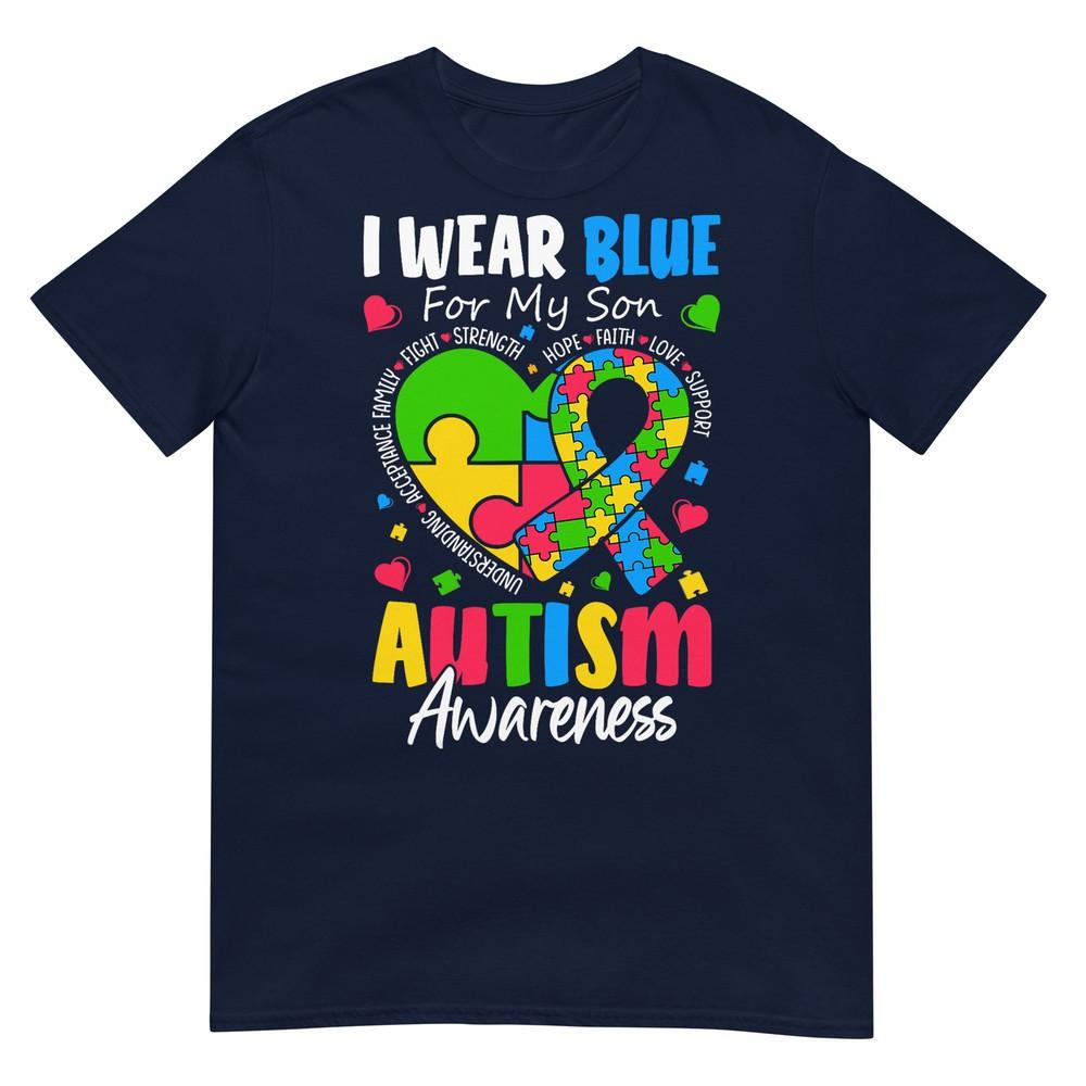 I Wear Blue For My Son Autism Awareness Unisex Unisex Kids Mom TShirt S
