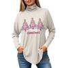 Women's Fashionable Loose-Fit High-Neck T-Shirt With Christmas Print Long-Sleeved Top