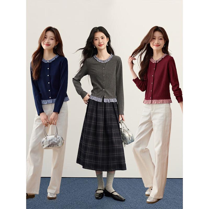 Women's Academy Style Faux Two-Piece Knit Sweatshirt
