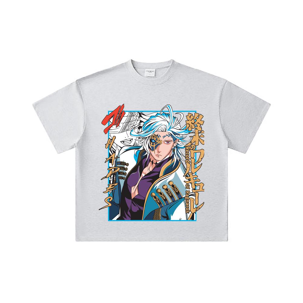 260 GSM Dubbelgarn 32's 100% Bomull Record of Ragnarok V6 Hades Tryck Unisex Tung Bomulls T-shirt