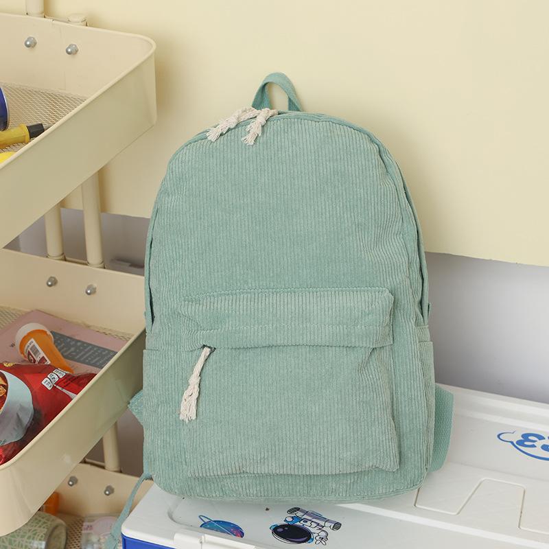 Schoolbag new solid color student schoolbag female corduroy high value large capacity backpack simple college student simple