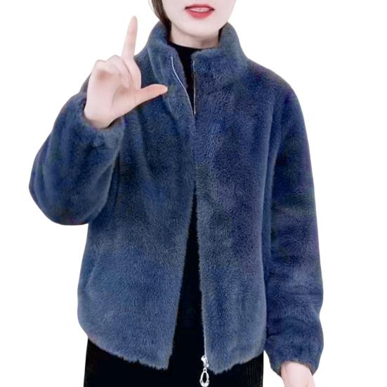 Women Winter Coat Thick Faux Fur Turn-down Collar Short Type Zip-up Cardigan Long Sleeves Cold-proof Outerwear School Outdoor Jacket