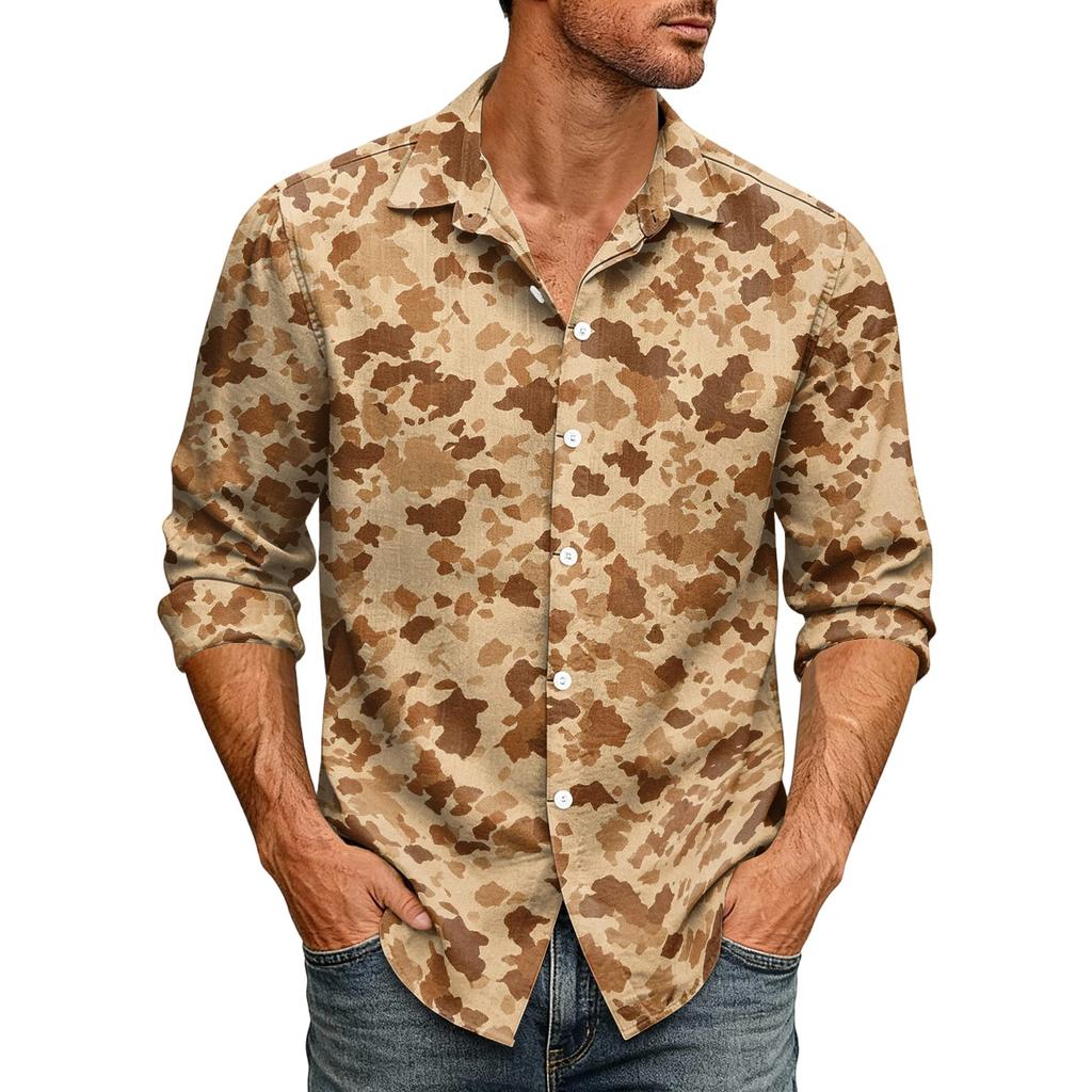 Men's Loose Fit Long Sleeve Shirt Casual Button Down Shirt with Classic Collar for Outdoor Daily Wear Breathable Fabric Suitable for Spring Autumn