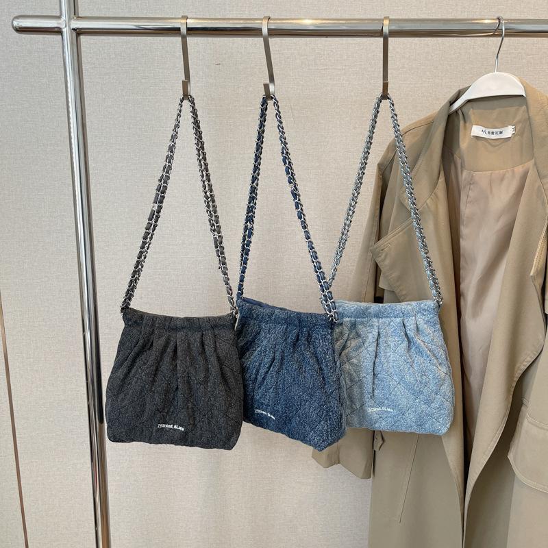 This Year's Popular Bag Women's 2025 New Trendy Personalized Denim Chain Bag Versatile Drawstring Shoulder Armpit Bag