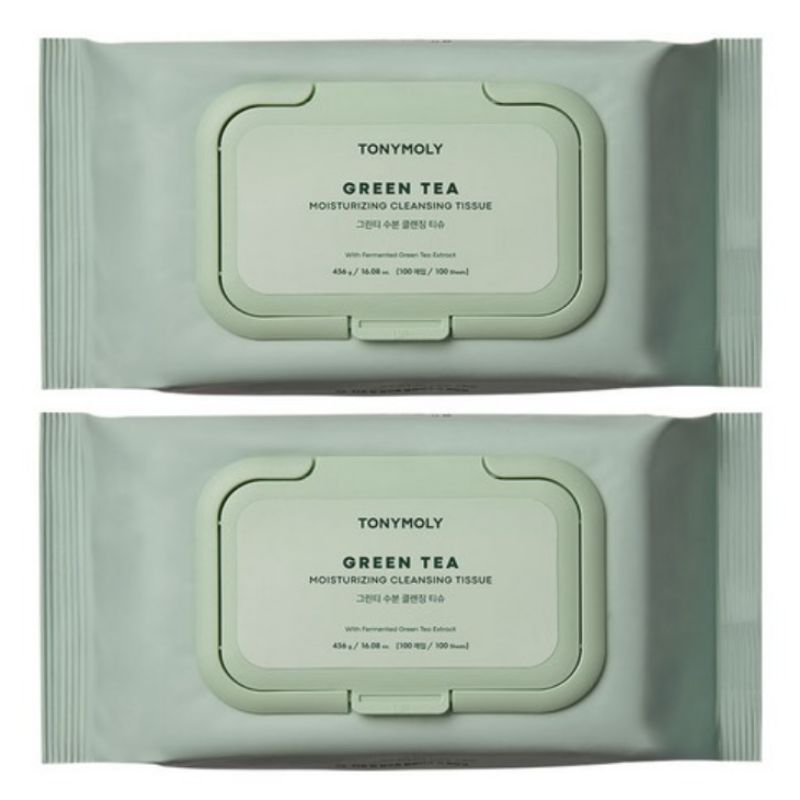 TONYMOLY Green Tea Moisture Cleansing Tissue Set 100 Sheets x 2 Packs – Refreshing Makeup Remover Wipes with Green Tea Extract