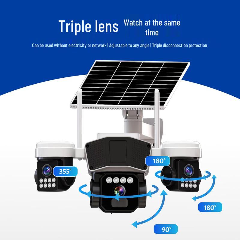 JXJ Solar 4G Triple-Lens Outdoor Security Camera