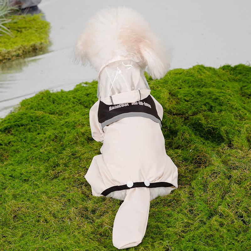 Dog raincoat, reflective, tractable, charging color, all-inclusive waterproof for four feet, going out to walk dogs and pets in rainy days, clothes