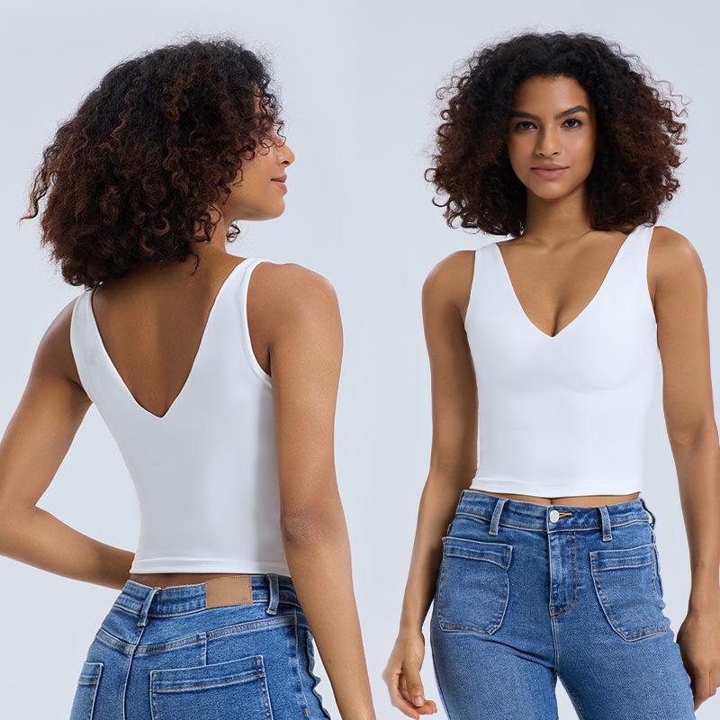 

Женский бюстгальтер для йоги без рукавов с V-образным вырезом, мягкий и дышащий S белый