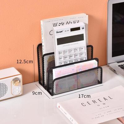 1 Pcs Black Desktop Office Storage Grid Metal Three-Layer Business Card File Office Supplies Storage Rack