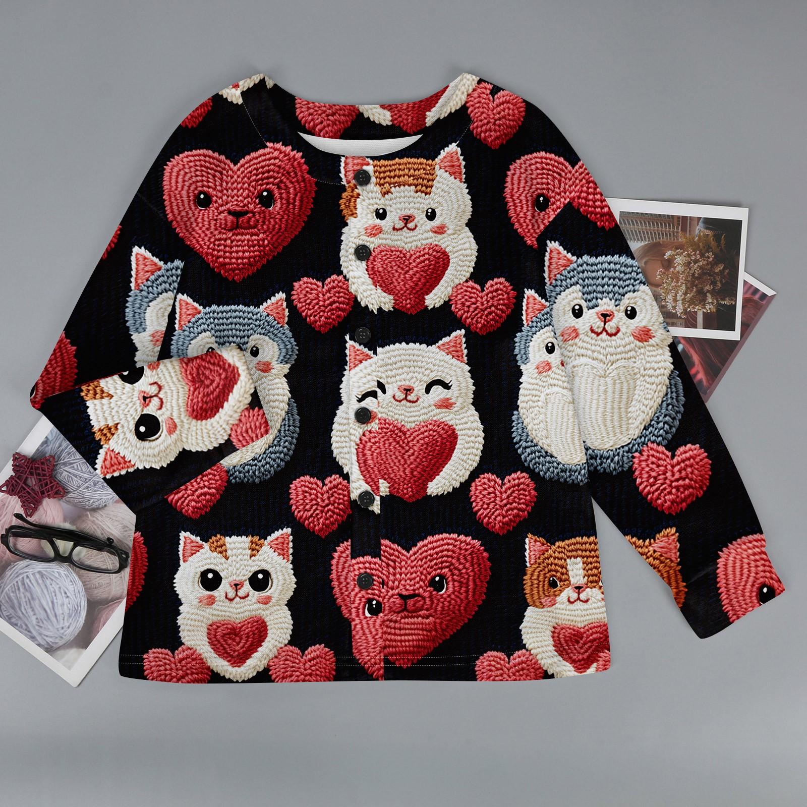 

Women s Fashion Long Sleeve Warm Knit Print Coat Top M чорний