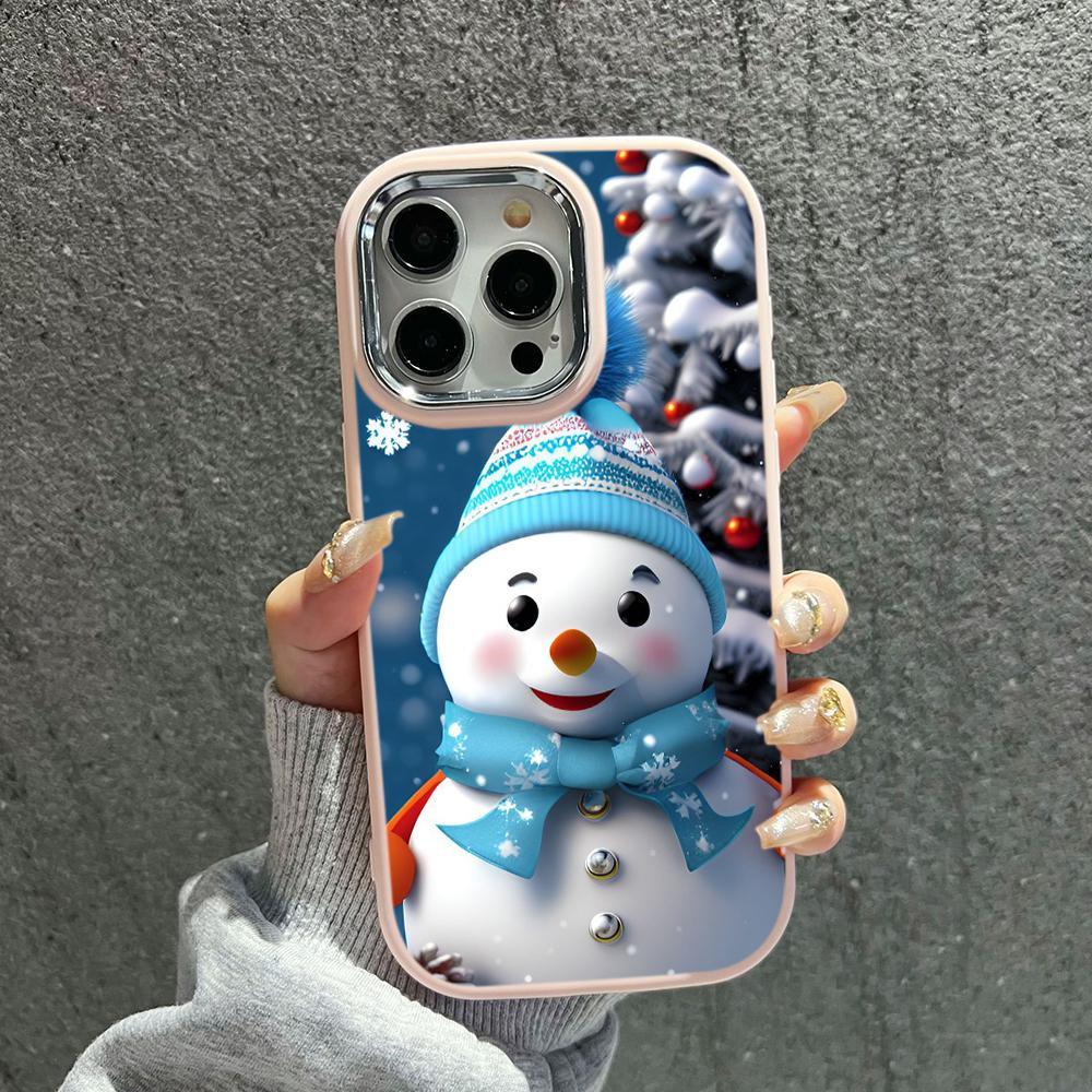 N110 Happy New Year Merry Christmas snowman Soft Phone Cases for iPhone 16Pro Max Xiaomi 11 Lite 5G NE Redmi Plating Frame Camera Protector Back Cover