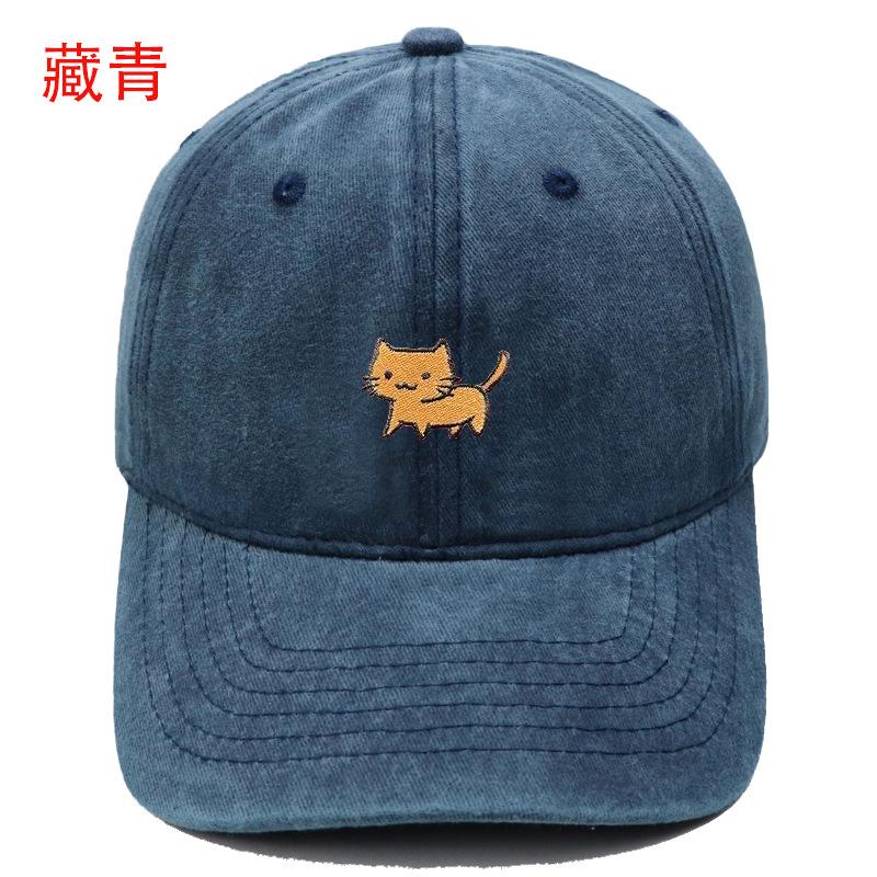 New cartoon cute cat embroidery washed retro baseball cap men's and women's casual outdoor sunshade cap