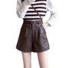 Women's High-Waist Black PU Leather Shorts - Autumn/Winter 2024 Casual Wide-Leg Slimming Design