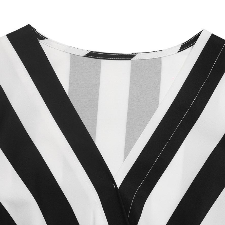 YYFS Women's Fashion Casual Summer Spring Stripe Print Short Sleeve V-Neck Blouses & Shirts
