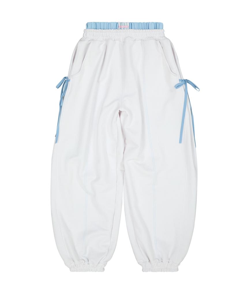 WAIKEI Double Banding Ribbon Sweatpants Cream