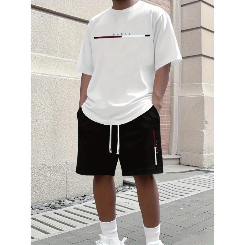 Stylish New Men's Athletic Shorts Short-Sleeve Set Casual Crew Neck Short-Sleeve Street-Style Cool Breathable Two-Piece Set