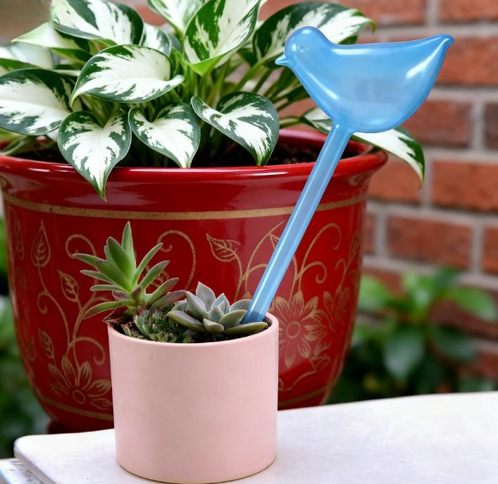 Plant Waterer Self Watering Globes, Bird Shape Hand Blown Clear Aqua Bulbs