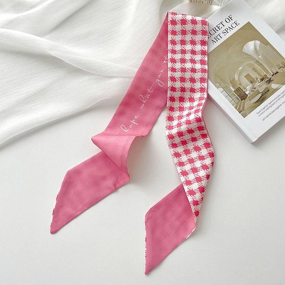 Retro Ribbon Headband Silk Scarf Pink Flower Long Scarf Neckerchief Scarf Accessories Printed Scarf Female