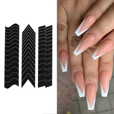 6Pcs Nail Art Stencil Stickers Manicure French Line DIY Stencil Tools Stickers for Creative